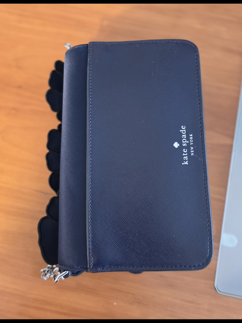 Elegant Kate Spade Madison Embroidered Floral Widow Mini-Flap Crossbody, Navy - Picture 11 of 14